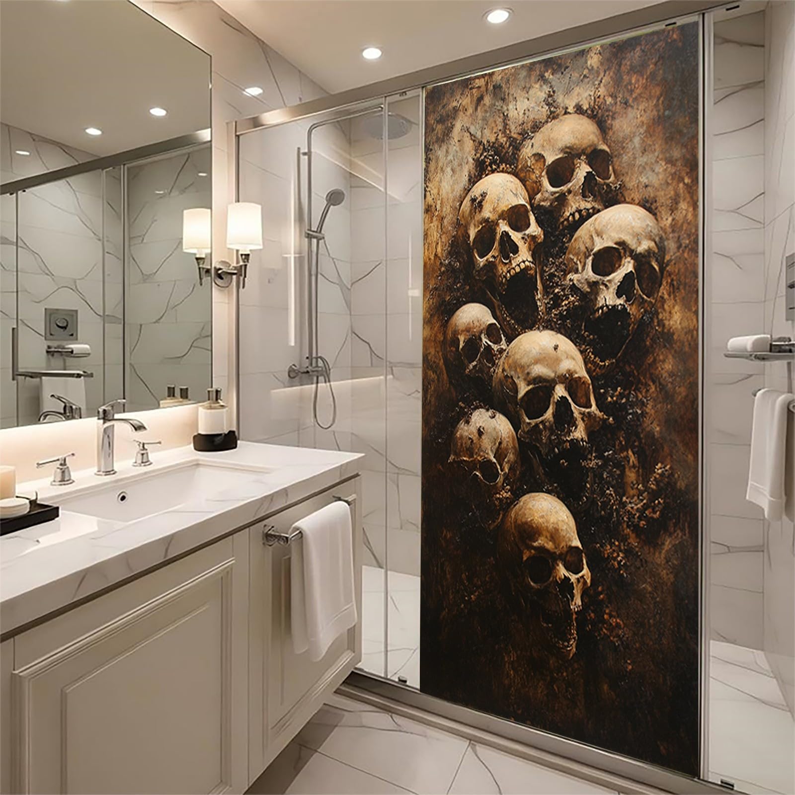 Türaufkleber Schädel 77 x 200 cm Türtapete selbstklebend Wandbild PVC wasserdicht abnehmbar Halloween Türfolie für Wohnzimmer Schlafzimmer Büro