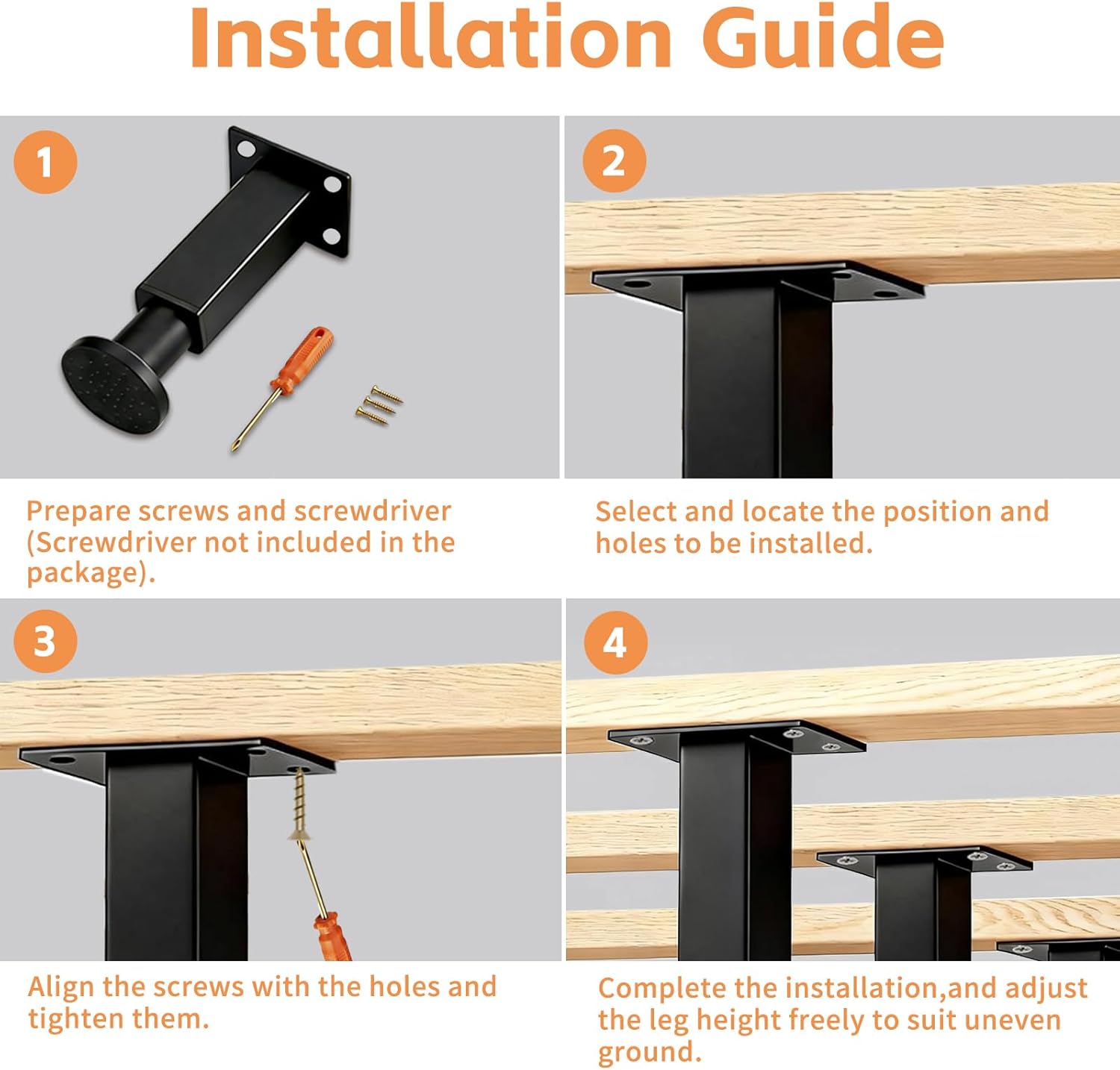 4 Pcs Metal Adjustable Furniture Legs 7.09-12.6 inch,Adjustable Cabinet Legs for Sofa/Bed/Chair/Couch/Dresser/Table,Black