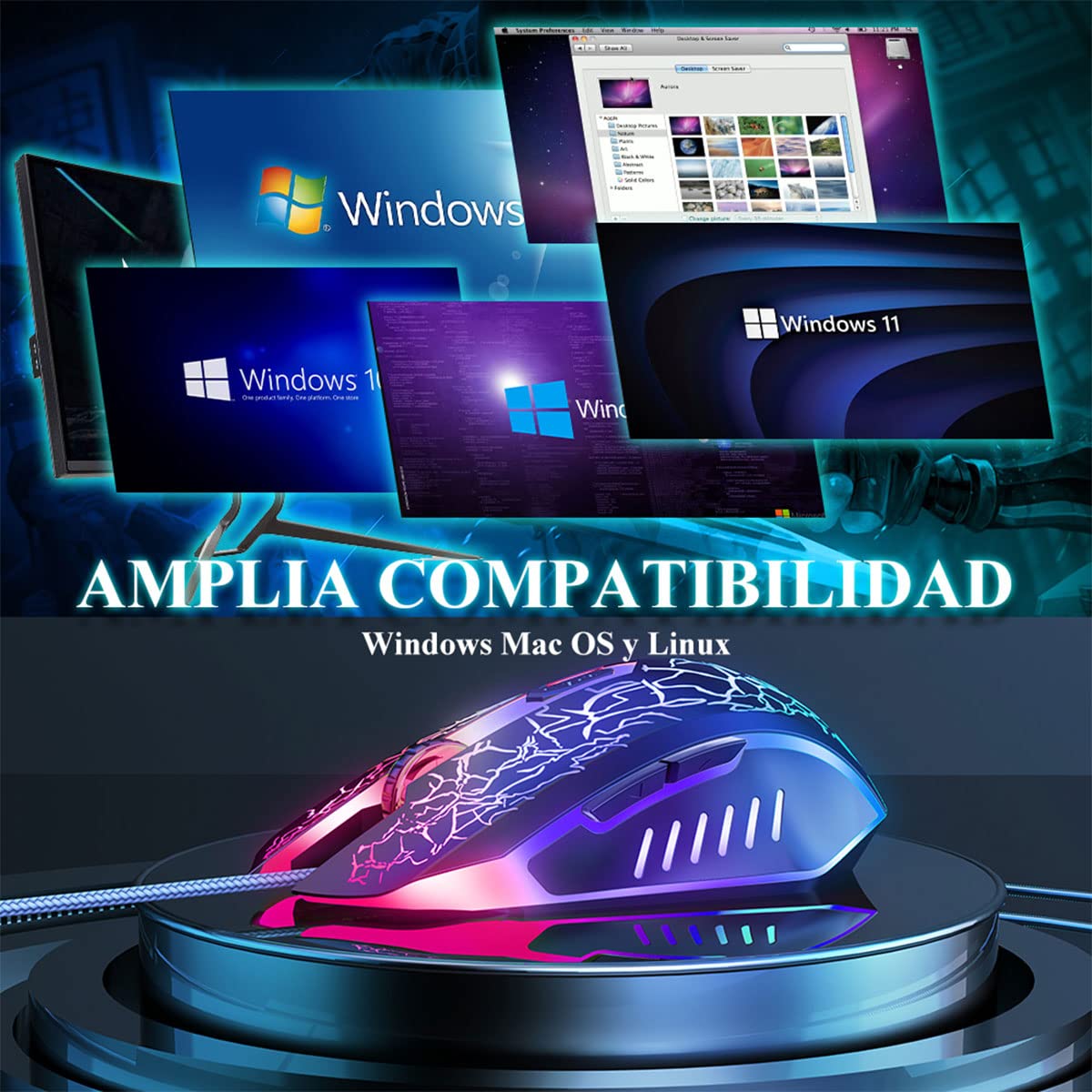 Bengoo Raton Gaming con Cable, 4 dpi Ajustables hasta 3600,Gaming Mouse Óptico, 6 Botones Programables, 7 Modos de Iluminación RGB Personalizable, Ratones USB para PC, Laptop, MacBook-Negro