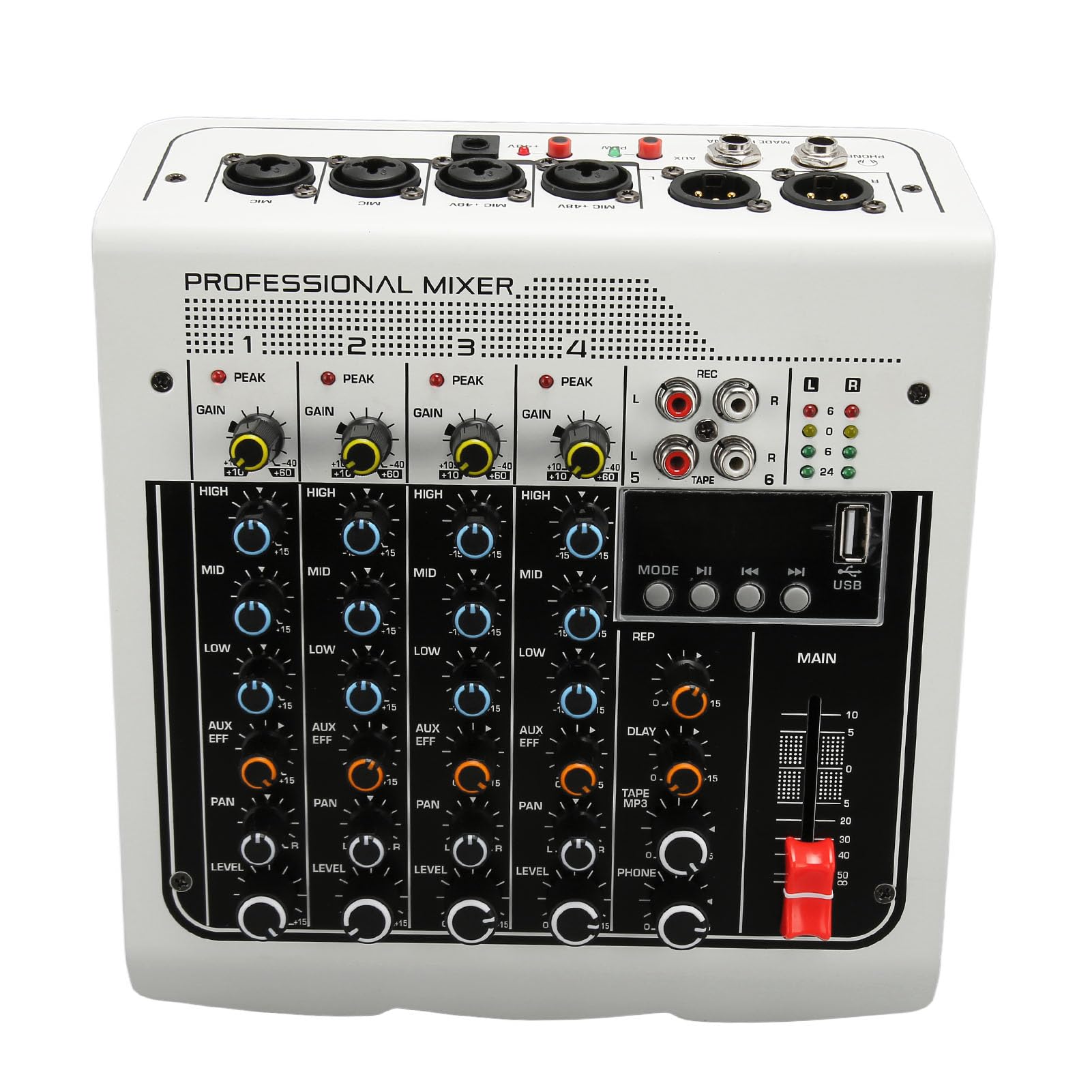 Generic Sound Mixer 4 Channel Mixer mit Integriertem DPS -Prozessor für Verbesserte Soundeffekte - Geeignet für Aufnahmestudios ABS, Eisen (EU -Stecker 100‑240V)