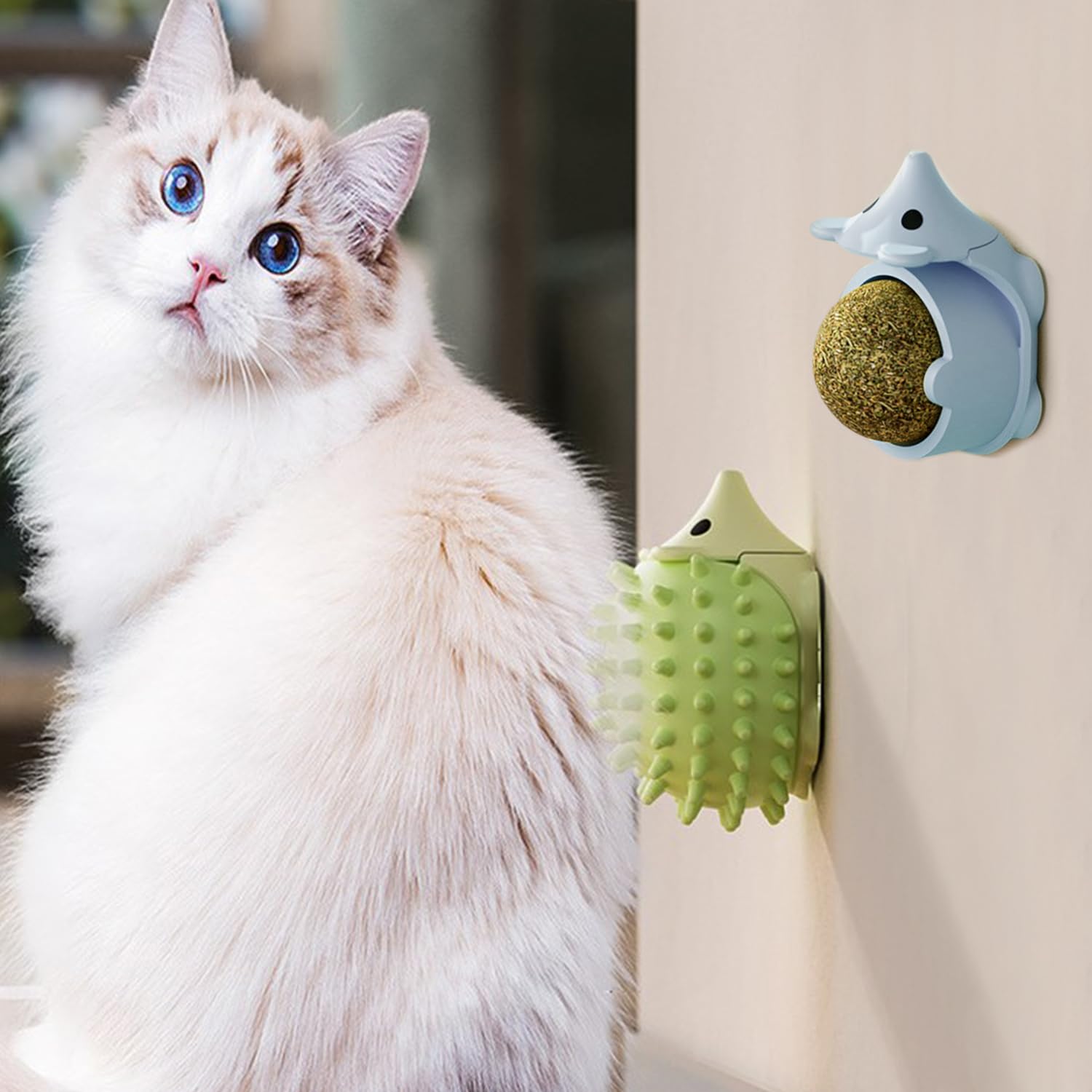 La La Pet®3PCS Corner Cat Self Grooming Brushes 2-in-1 Catnip Balls for Cats Lick and Scratch Wall Corner Cat Face Scratcher Self Massage Combs for Indoor Long-haired Cats - image 2