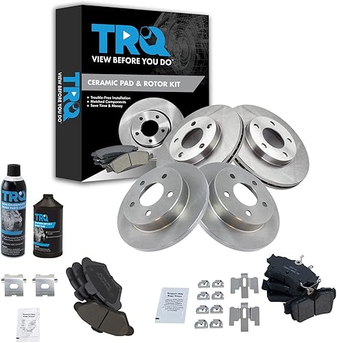 Miniatura 2 de TRQ Kit de pastillas de freno delanteras y traseras y rotores Kit de productos químicos de freno Pastillas de freno Rotor de freno Cerámica