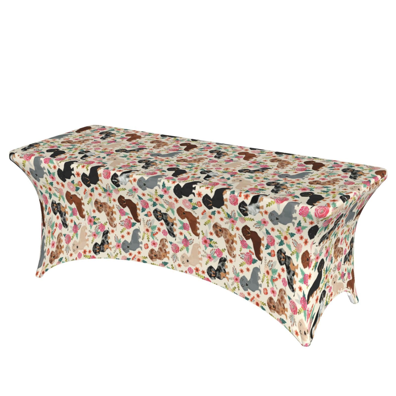 NImongt Dachshund Floral Print Elastic Rectangular Tablecloth Holidays Family Banquet Wedding Party Table Cover