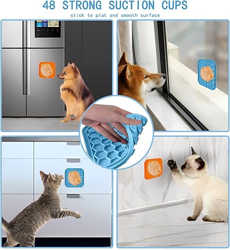 Miniatura 4 de Alfombrilla para lamer perros (azul y naranja) con raspador y cepillo