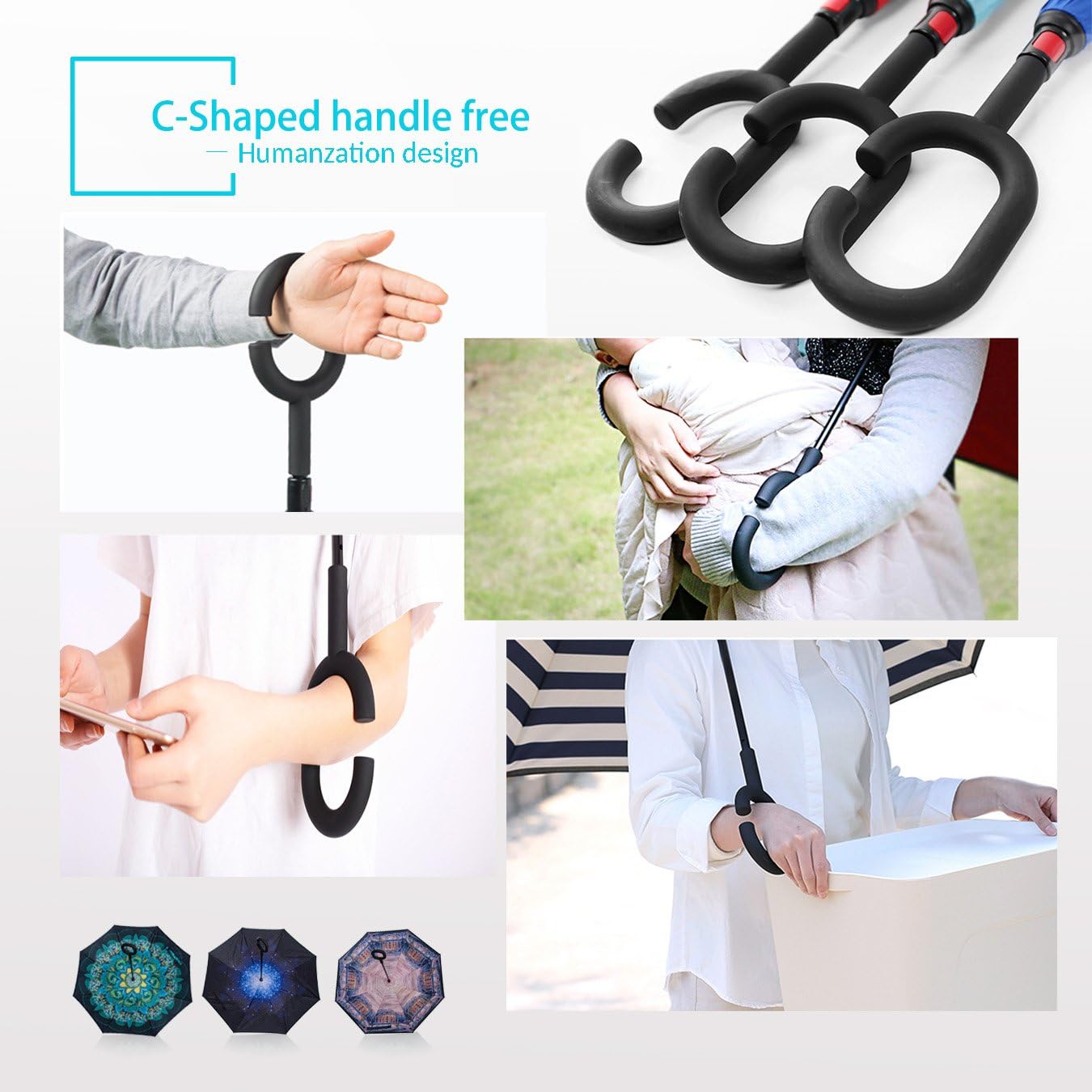 ZOMAKE Inverted Umbrella, Double Layer Reverse Umbrella Large Inside Out Umbrella with UV Protection, Windproof Upside Down Umbrellas for Women with C-Shaped Handle