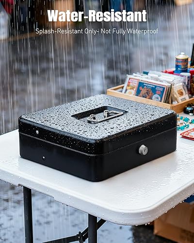 Miniatura 7 de Uniclife Caja de efectivo con bandeja de dinero y cerradura, caja de dinero grande para caja registradora, caja de seguridad de metal con llave,