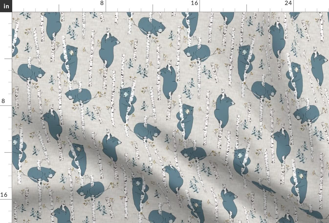 Spoonflower Fabric - Birch Bears Blue Small Bear Forest Woodland Boy Printed on Upholstery Velvet Fabric Fat Quarter - Upholstery Home Decor Bottomweight Apparel