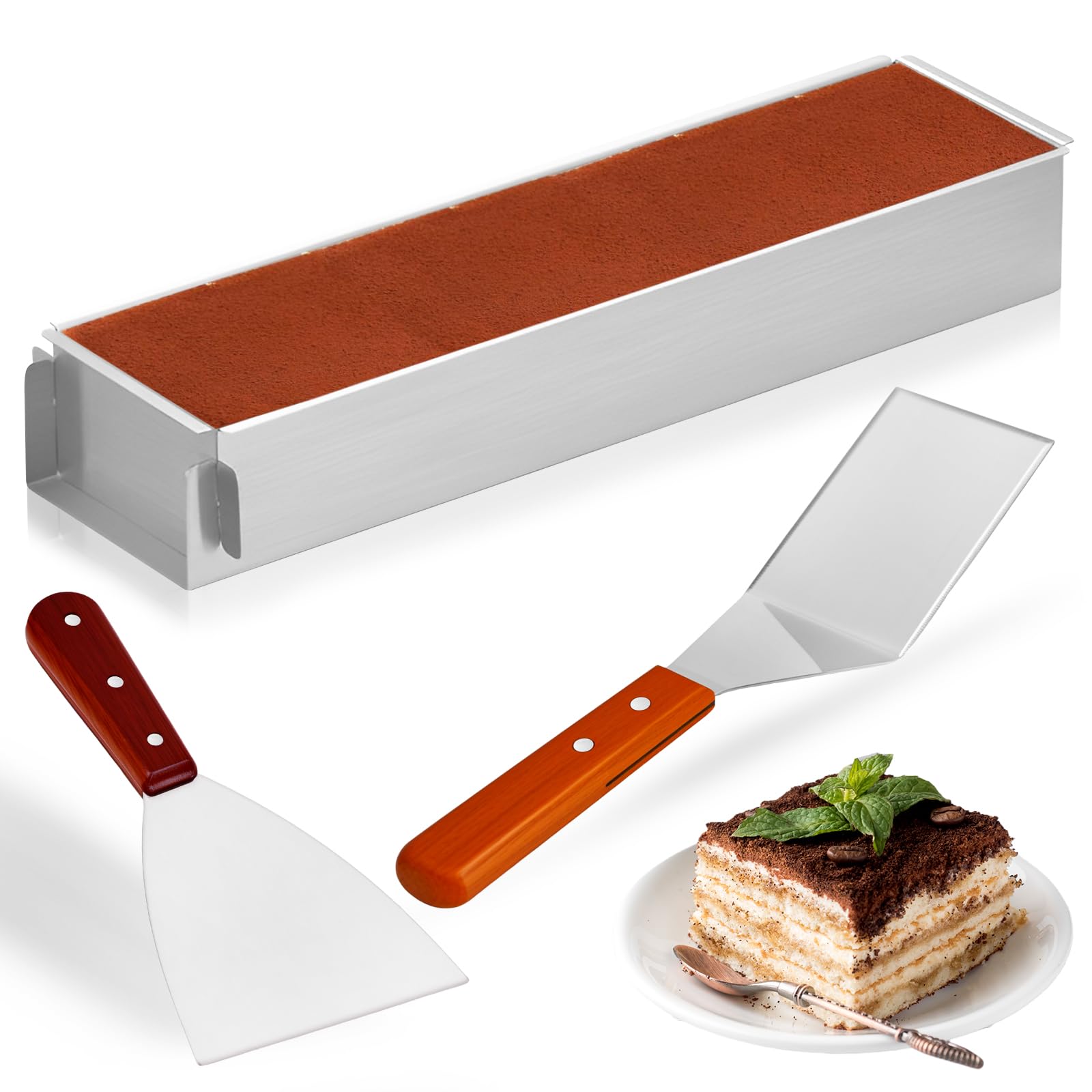 Moule à gâteau rectangulaire avec paroi amovible et 2 grattoirs
