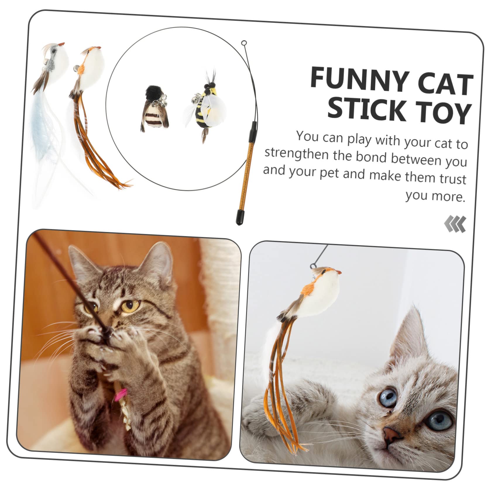 VANZACK 4ensembles à Plumes pour Chat avec Têtes De Rechange De Jouets Interactifs pour Chats Intérieur Compris Têtes Forme De Lézard De Guêpe De Cigale