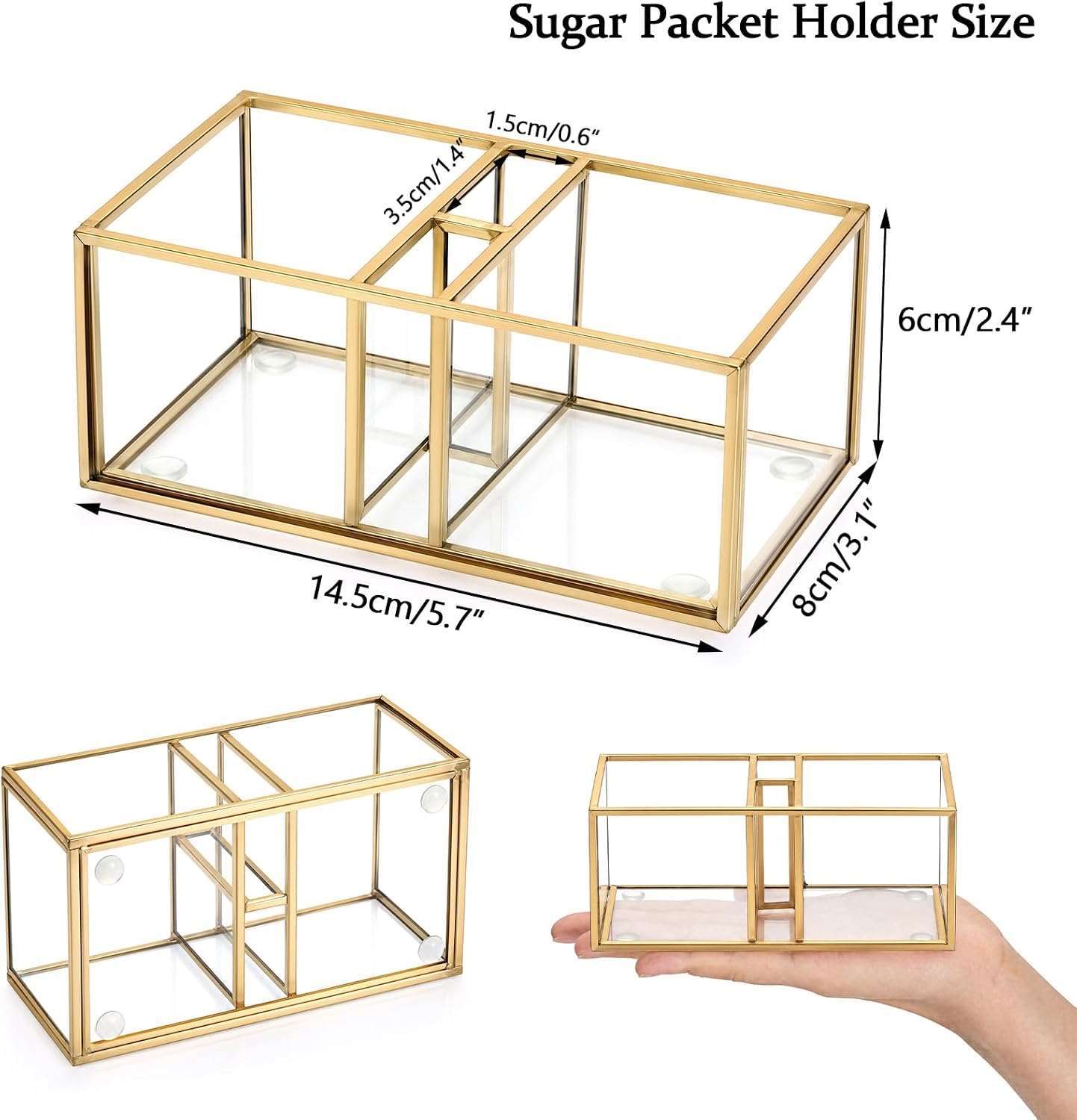 ELLDOO Sugar Packet Holder, Glass Sugar Bowl for Restaurant, Tea Bag Organizer, Coffee Stirrers Straws Small Condiments Packet Holder, Sugar Caddy Dispenser for Countertop Coffee Bar