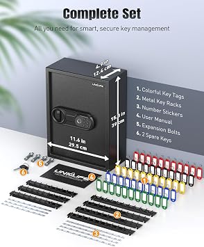 Uniclife 71 Position Fingerprint Key Box, Wall Mount Key Lock Box with Code and Lock, Fingerprint Key Cabinet with Anti-Theft Drop Slot & Keypad
