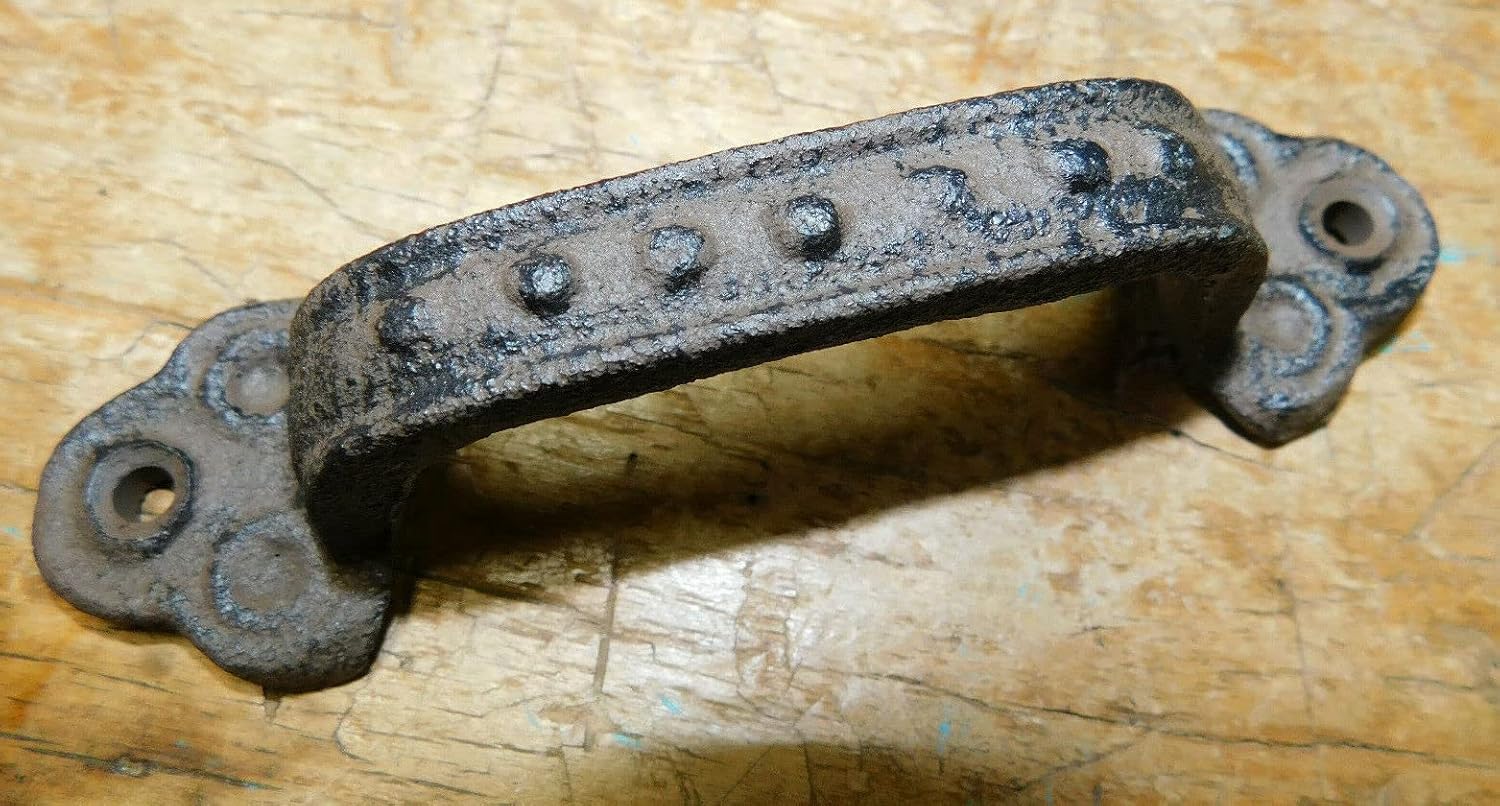 Vintage 6 Cast Iron Antique Style Beaded Clover Barn Handle Gate Pull Shed Door Handles