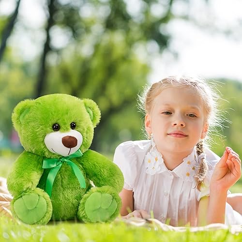 Miniatura 2 de WENMOTDY Oso de peluche súper color para niños, novia, familia, color verde claro, 14 pulgadas