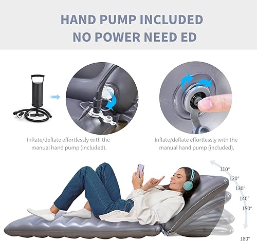 Miniatura 9 de Colchón inflable japonés con bomba  8.26 pulgadas de grosor, plegable y portátil, colchón de aire ajustable para un solo futón para dormir, leer y