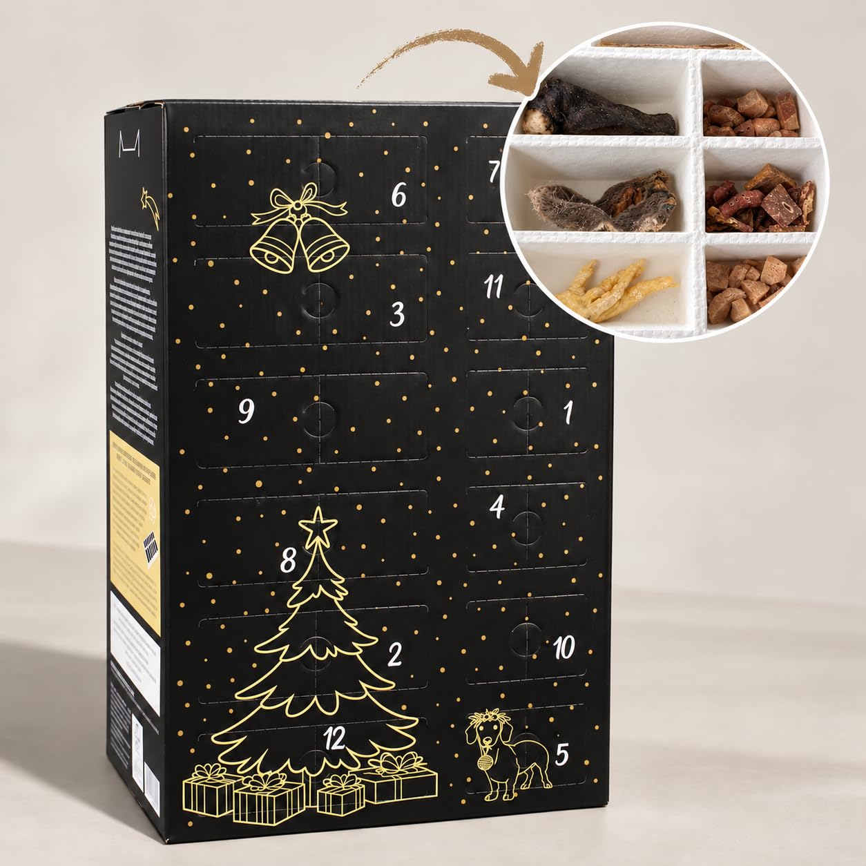 XXL Adventskalender für Hunde, 24 Verschiedene Überraschungen aus 100% Fleisch ohne Zusätze, Snacks, Kauartikel und Leckerlies