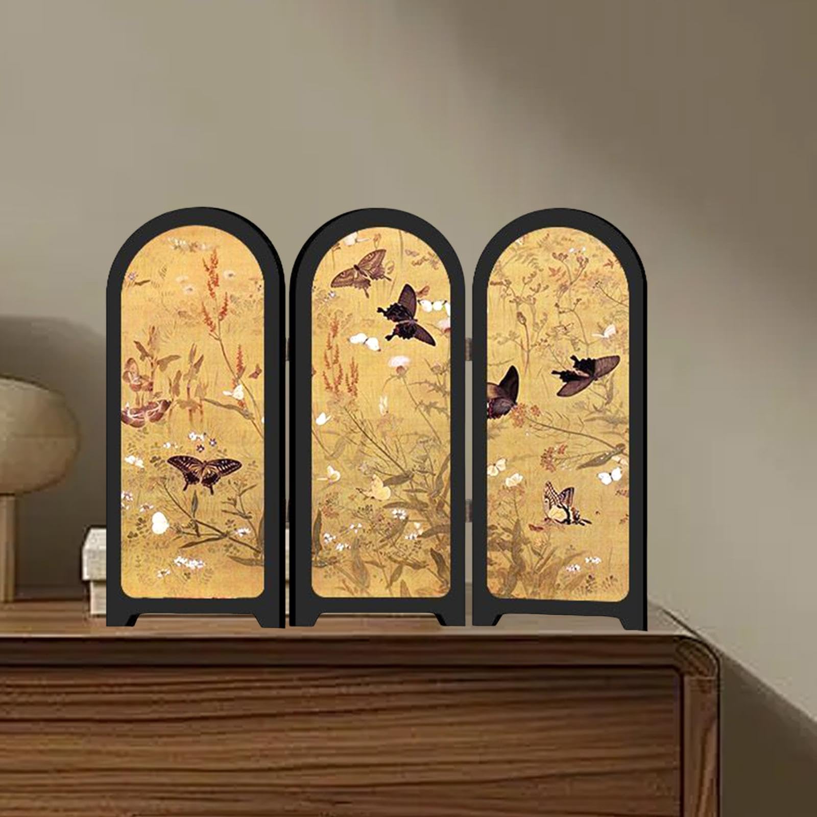 Mini Paravent à Fleurs Pliable En Bois 48x24cm - Séparateur De Pièce Décoratif Léger Et Portable