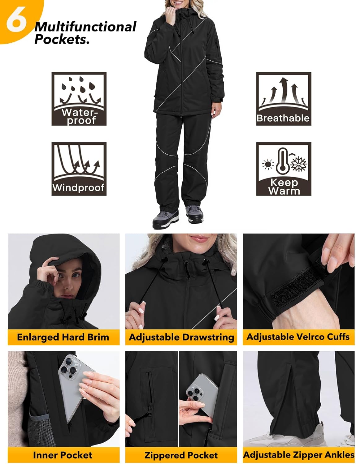 GEMYSE Women's Ski Snowsuit Waterproof Windproof Insulated Jacket and Pants Set Winter Warm Snowboarding Coat with Hood - Image 6