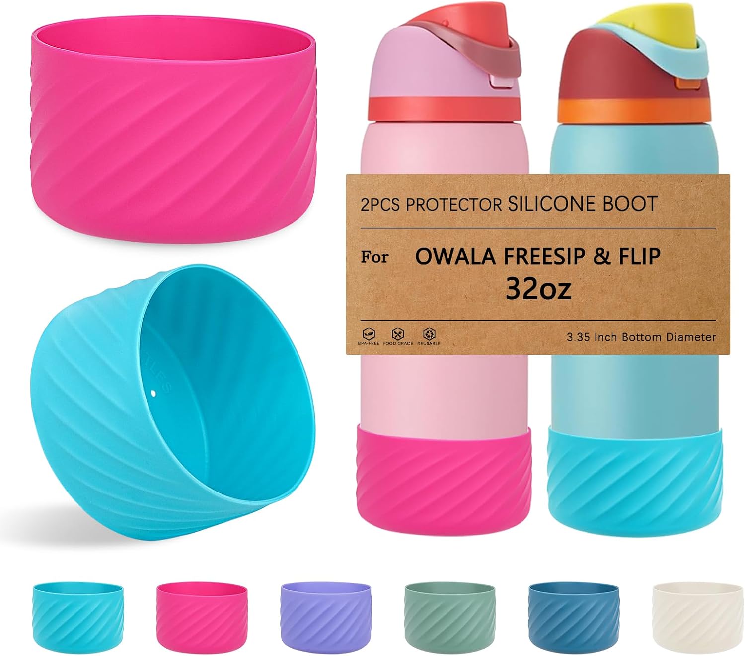 LUCKINEE 2PC Silicone Boot Base for Owala FreeSip Twist Flip Bottle Tumbler