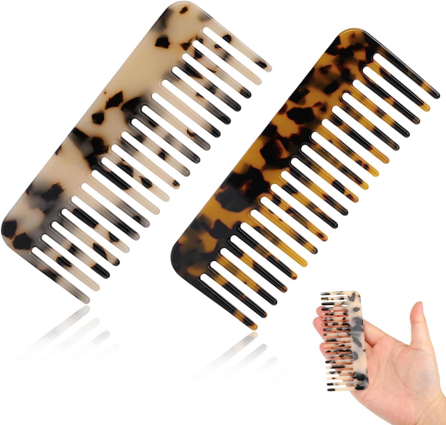 Mozeat Lens Mini Cellulose Wide Tooth Comb,2 Pack Portable Hair Detangling Comb Small Leopard Purse Comb No Handle Pocket Size Tortoise Hair Comb for Thick Curly Wavy Wet and Dry Hair