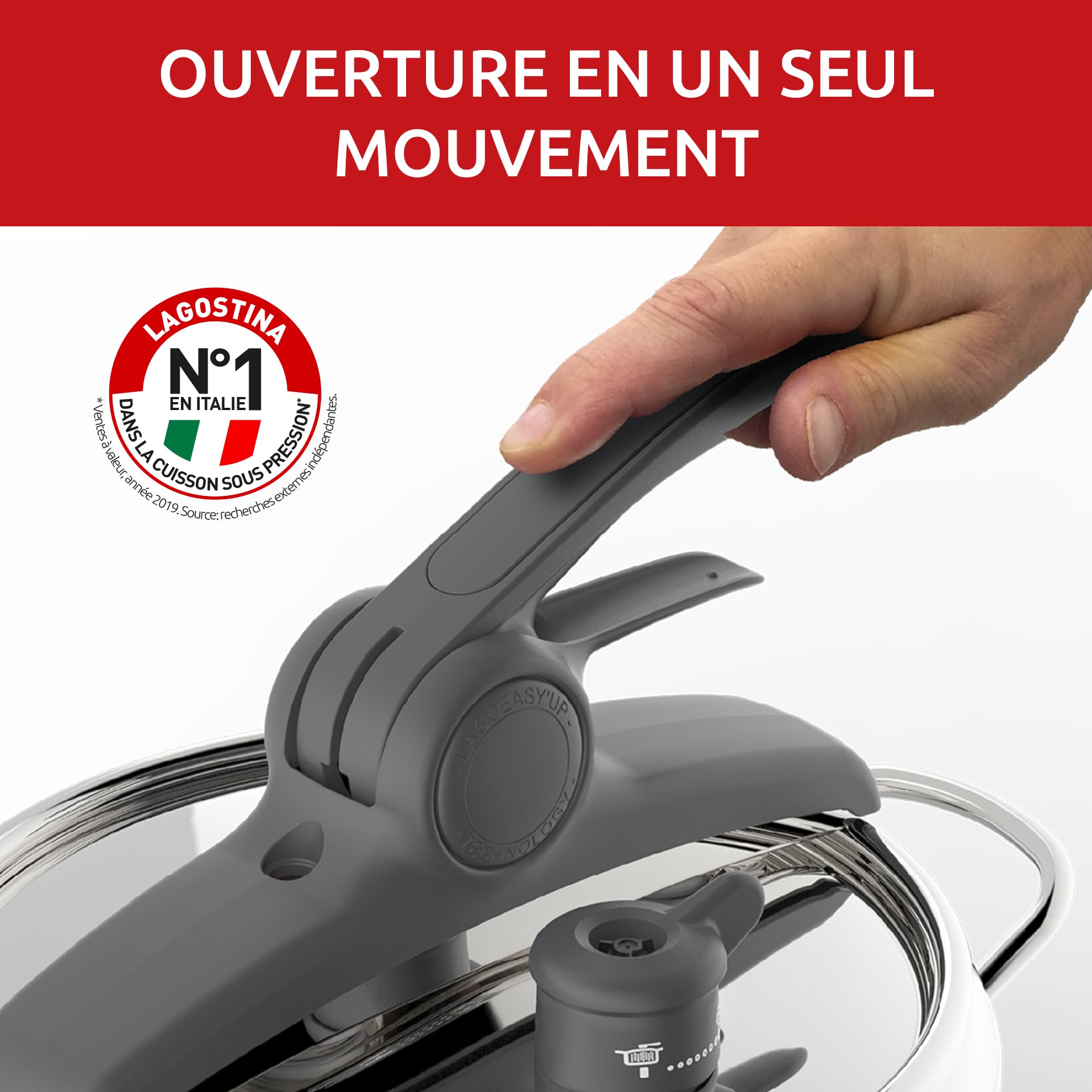 Lagostina Irradial Control Lagoeasy'UP Autocuiseur 5 L en Acier Inoxydable 18/10 Ø 22 cm, Casserole Induction et à Gaz, Couvercle à Ouverture Facile, Fond Irradial Plus Triple Couche