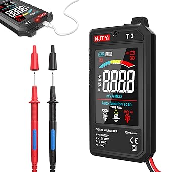 NJTY Multimeter, 4000 Counts, Rechargeable Auto-Ranging Digital Voltmeter with Non-Contact Voltage (NCV) Detection, 3.19-Inch Color LCD Display, AC/DC Voltage, Resistance, and Live Wire Test