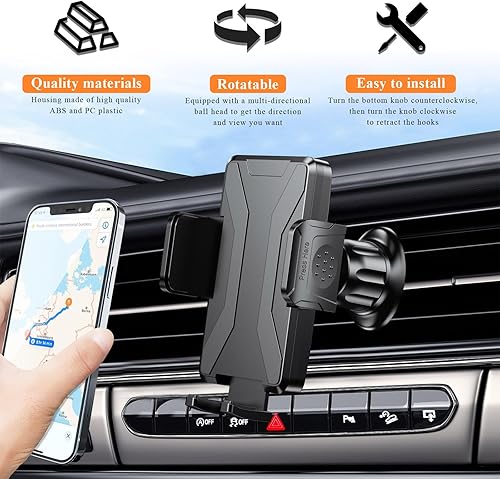 Miniatura 5 de Soporte de teléfono para automóvil, duradero y antideslizante con gancho de metal, ajuste de elasticidad de rotación de 360, soporte universal para