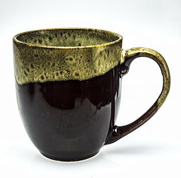 Rockin Gear 14 oz Brown Coffee Mug - Hand-Glazed Reactive Ceramic Cup with Artisan Drip Glaze, Large Rounded Bistro Style, Microwave & Dishwasher Safe - Unique Gift for Coffee & Tea Lovers