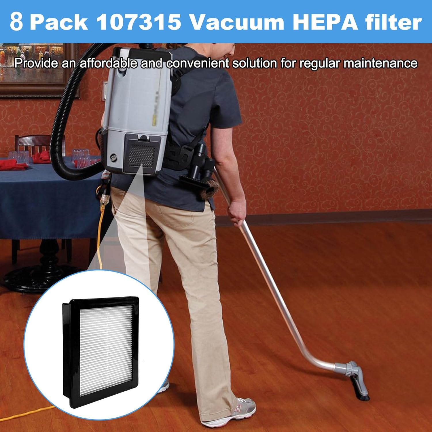 8 PACK 107315 HEPA Vacuum Filter for Proteam Super Coach Pro 6, Pro 10, FS 6 & GoFree Flex Pro Backpack Vacuums, Washable & Reusable Filter Vacuum Parts for Proteam