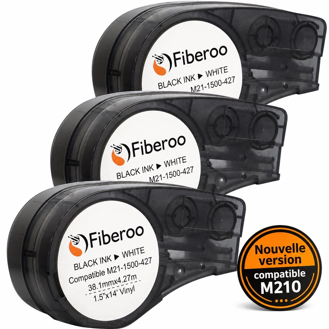 Recambio compatible M21-1500-427 para BMP21 PLUS & BMP21 LAB no apto para M210 & M211 Cinta adhesiva vinilo imprimible escritura negra sobre blanco fibra óptica, cables de red: lote de 3