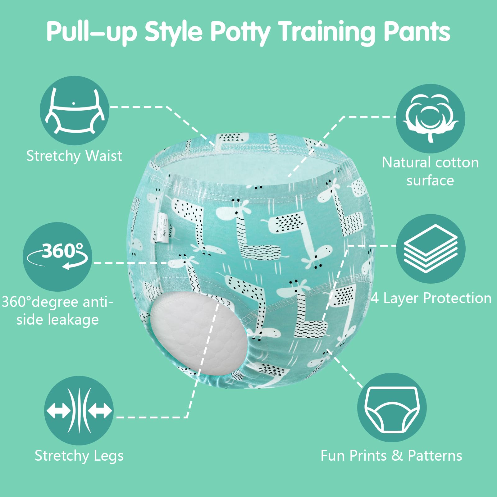 Pantalones de entrenamiento de algodón para bebé, 6 paquetes, ropa interior absorbente para entrenamiento de baño para niños 3T-5T