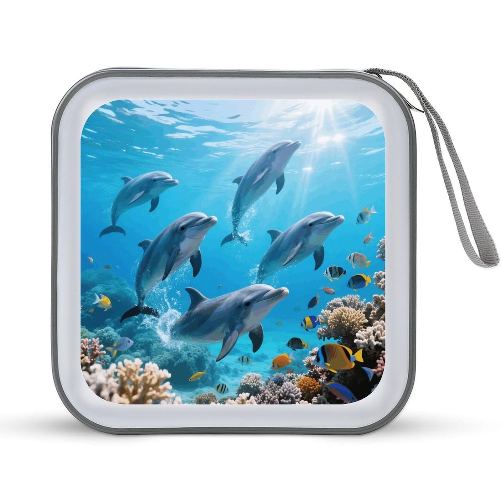 VstaDank Cute Dolphins CD Case Portable Zipper CD Case 40 Capacity Hard Plastic DVD Cases Holder Large Storage Disc Wallet Bag for Car Home Travel DVD Collection Bag