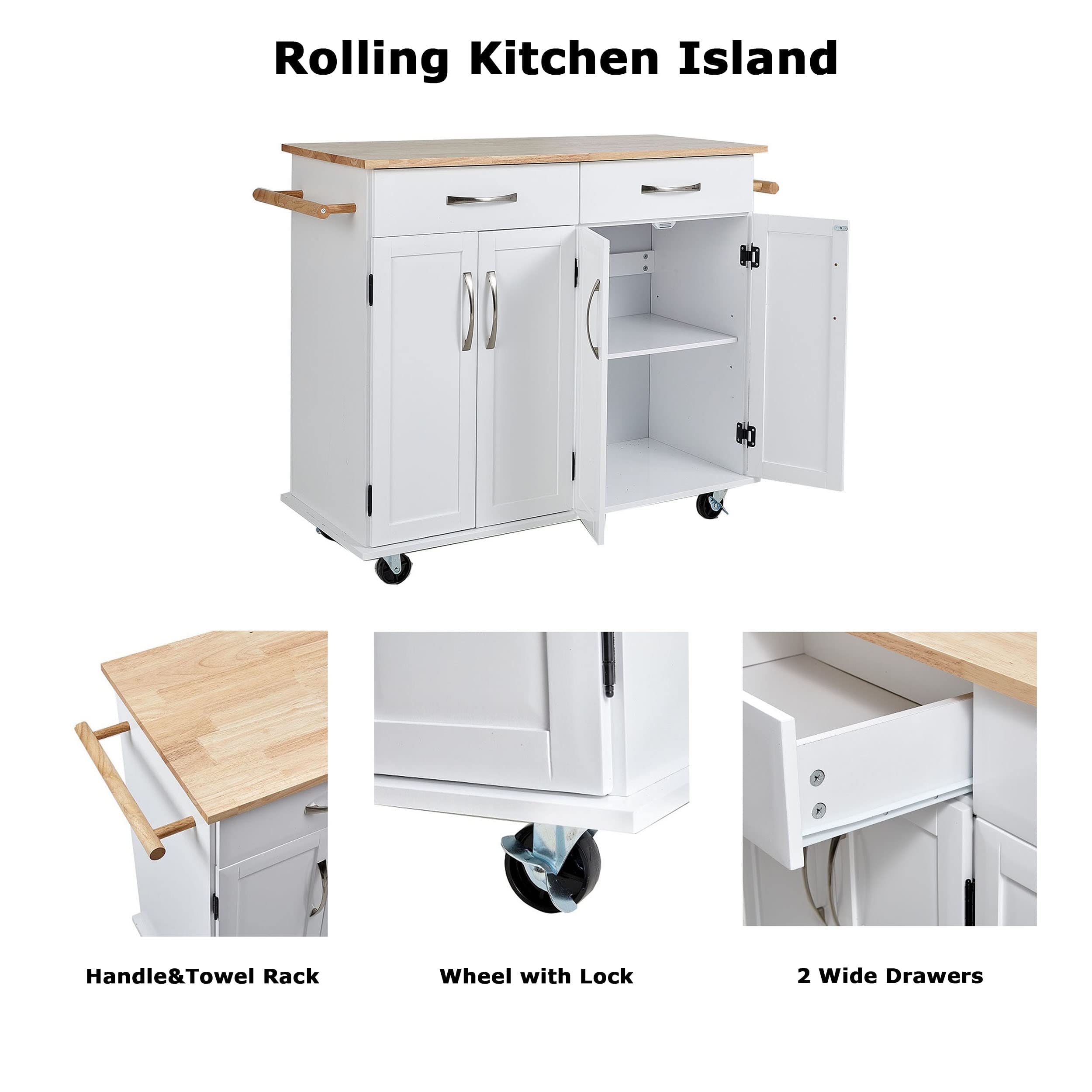 Kitchen Island Cart with Drawers and Large Storage Rolling