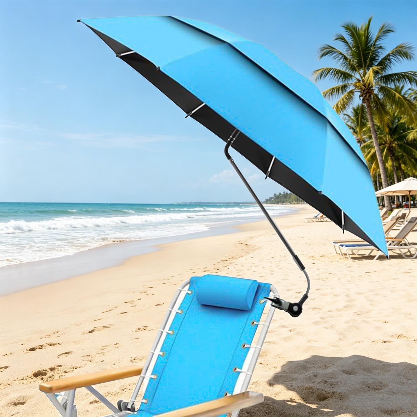 Genérico Parasol Con Clip Para Asiento Portátil Ajustable 180° UPF 50+ | Sombrilla de Playa y Camping Para Exteriores, Viajes, Vacaciones, Tomar El Sol, Camping, Picnics, Patio Y Silla De Ruedas