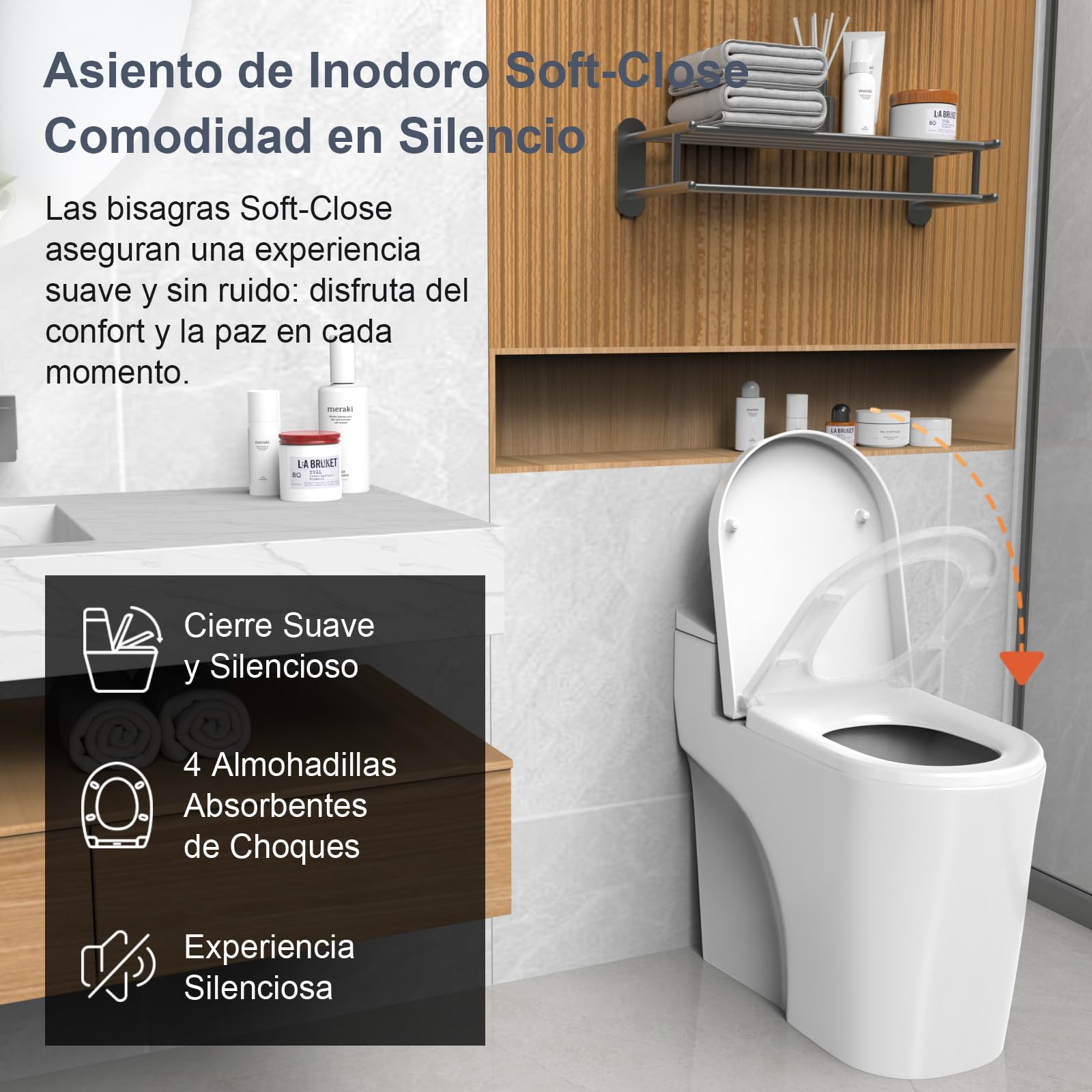 SURFOU Tapa wc Universal con Cierre Suave Forma D, Asiento de Inodoro de Polipropileno, Soporta hasta 200 kg, Desmontaje Rápido para Limpieza Fácil, con Gomas para Fijación Estable