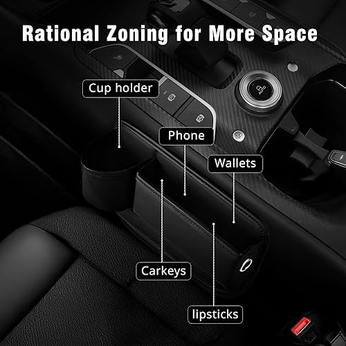 Miniatura 3 de Paquete de 2 organizadores de cuero para asiento delantero de automóvil, almacenamiento de espacio de asiento con portavasos y caja de