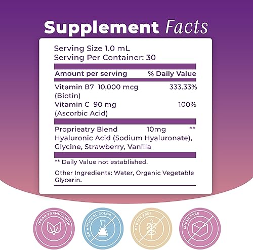 Miniatura 3 de Beauty Bestie - Gotas líquidas veganas, biotina, vitamina C, ácido hialurónico, mezcla de vitaminas multibeneficio para apoyar el crecimiento