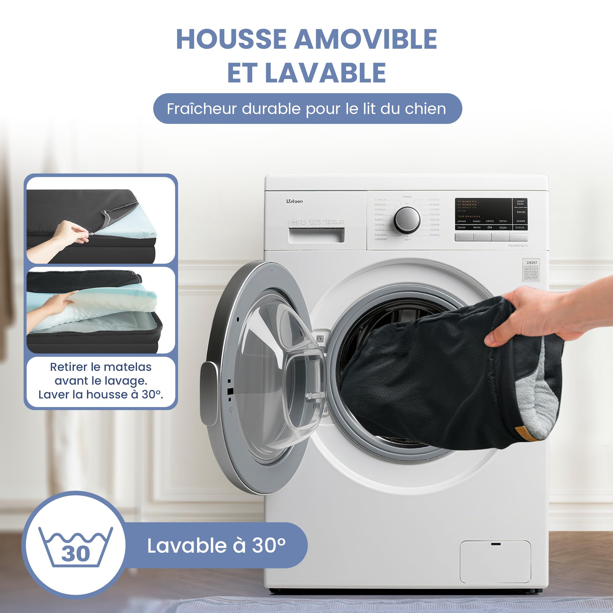 ELONEO lit orthopédique pour Chien Petits Chiens - 76x51x17cm, Panier avec Mousse à mémoire de Forme, Tapis imperméable et Lavable, Coussin et Matelas rembourré, Noir
