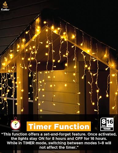 Miniatura 4 de EcoNour Luces de carámbano para exteriores  240 luces LED de Navidad para exteriores con 8 modos, cadena de luz conectable con temporizador, función
