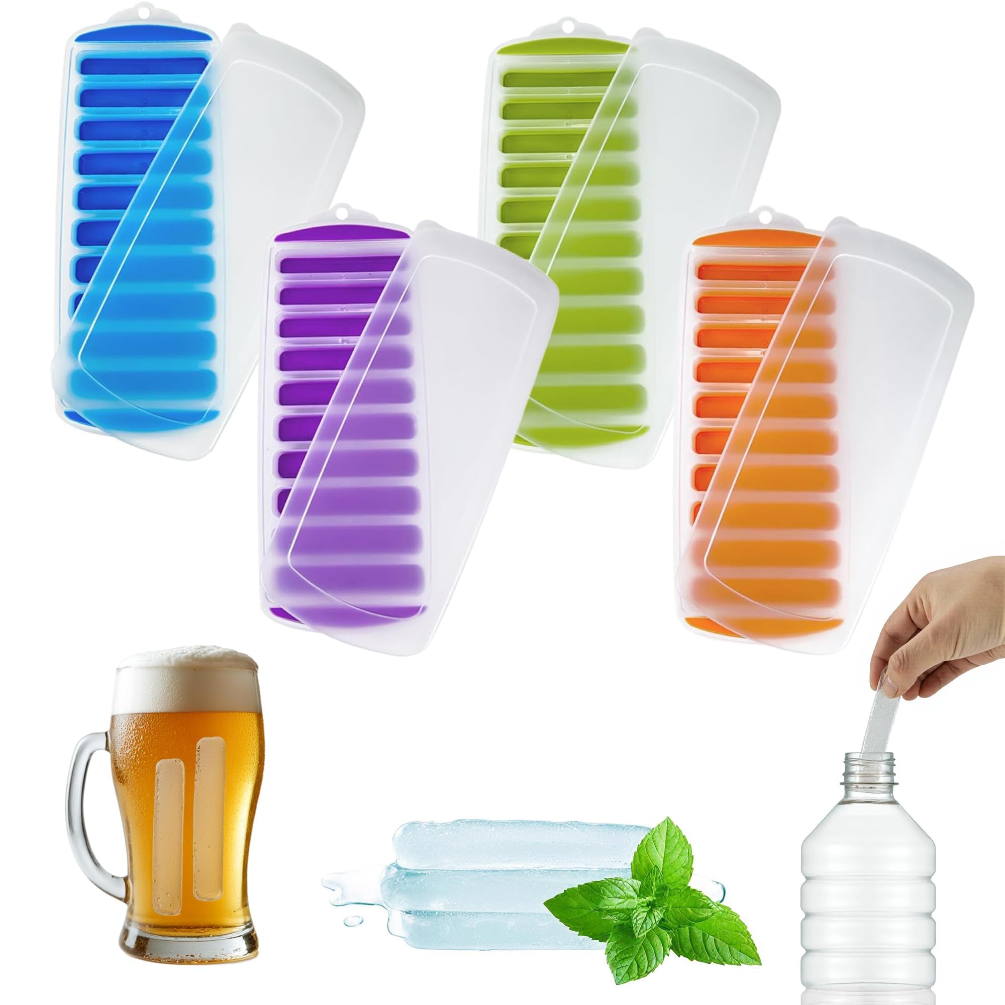 Lily's Home Silikon-Eiswürfelform mit Deckel, BPA-frei, ideal für Wasserflaschen und Sportflaschen, flexibles und stapelbares Design für Schnellverschluss, Eiswürfelformen für Gefrierschrank (29,7 x
