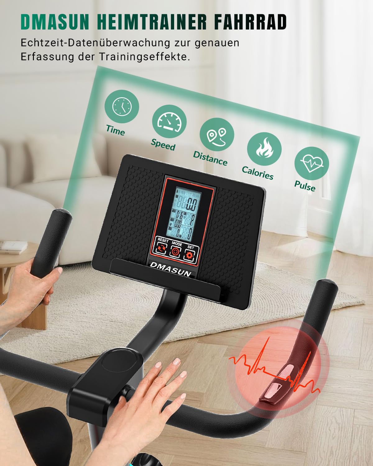Heimtrainer Fahrrad, DMASUN Hometrainer Fahrrad mit 100% Widerstand, Leise & Stabil, Ergometer mit App Kompatibel & LCD-Monitor, Verbessertes Indoor Fitnessbike für zuhause, 160/180Kg Belastbar