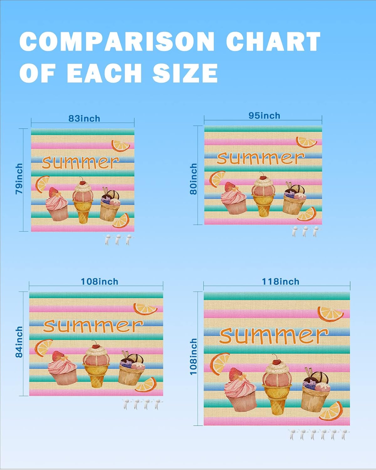 Summer Ice Cream Sweet Cake Orange Beach Blanket Waterproof Sandproof Outdoor Picnic Mat 118"x108" Colorful Retro Stripes Lightweight Large Beaach Blankets with 4 Stake & 4 Corner Pockets