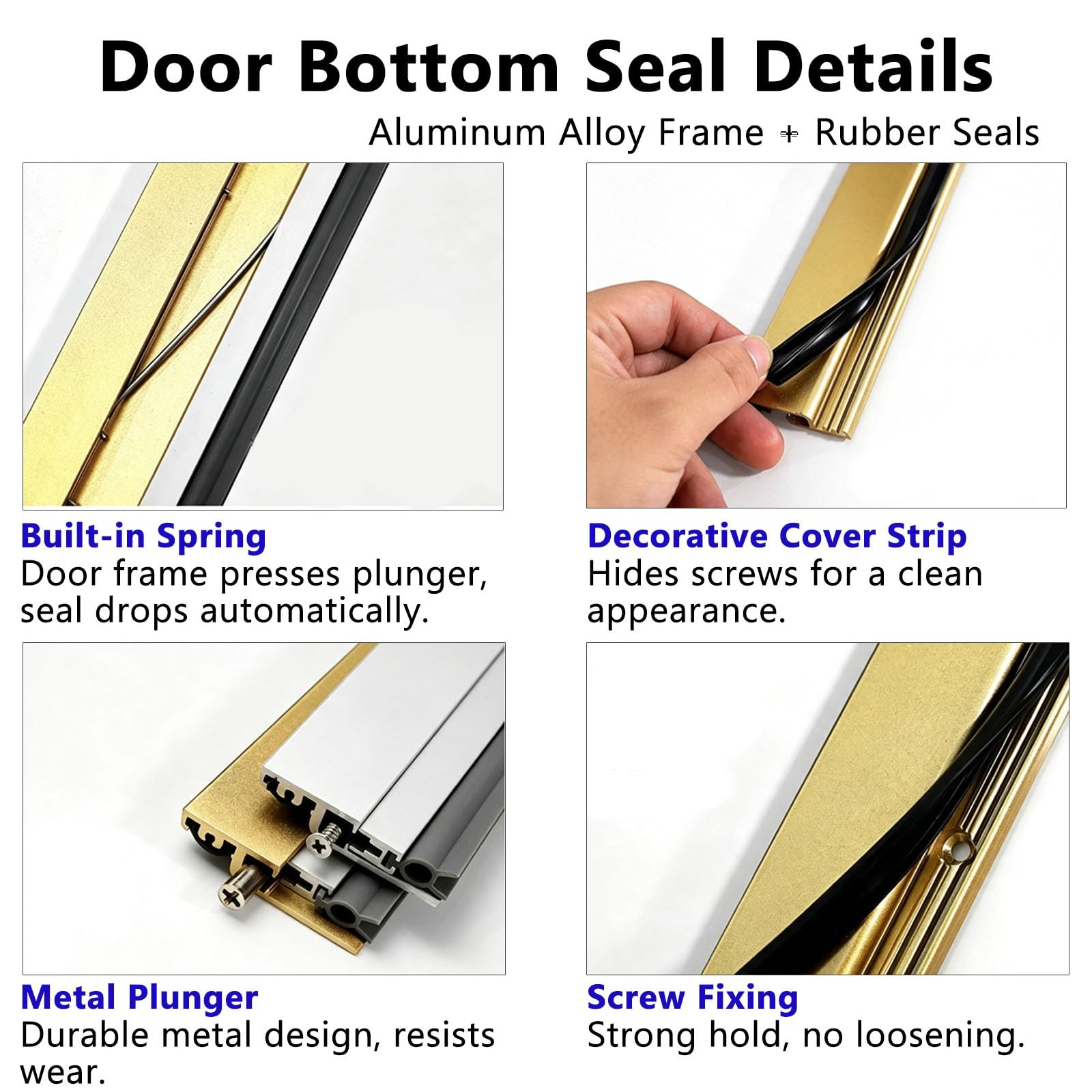 Reducción De Ruido Sello Inferior Puerta Automático, Uso Doméstico | Aluminio, 60, 70, 80, 90, 100 Cm, Montaje En Superficie, Burlete Anticaída Automático, Protección Contra Polvo Y Luz