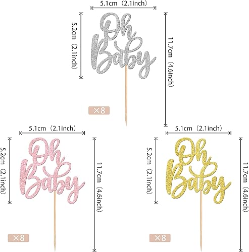 Miniatura 49 de 1 pieza de decoración de pastel Oh Baby Shower con purpurina para baby shower, bautismo, revelación de género de bebé, decoración de pastel