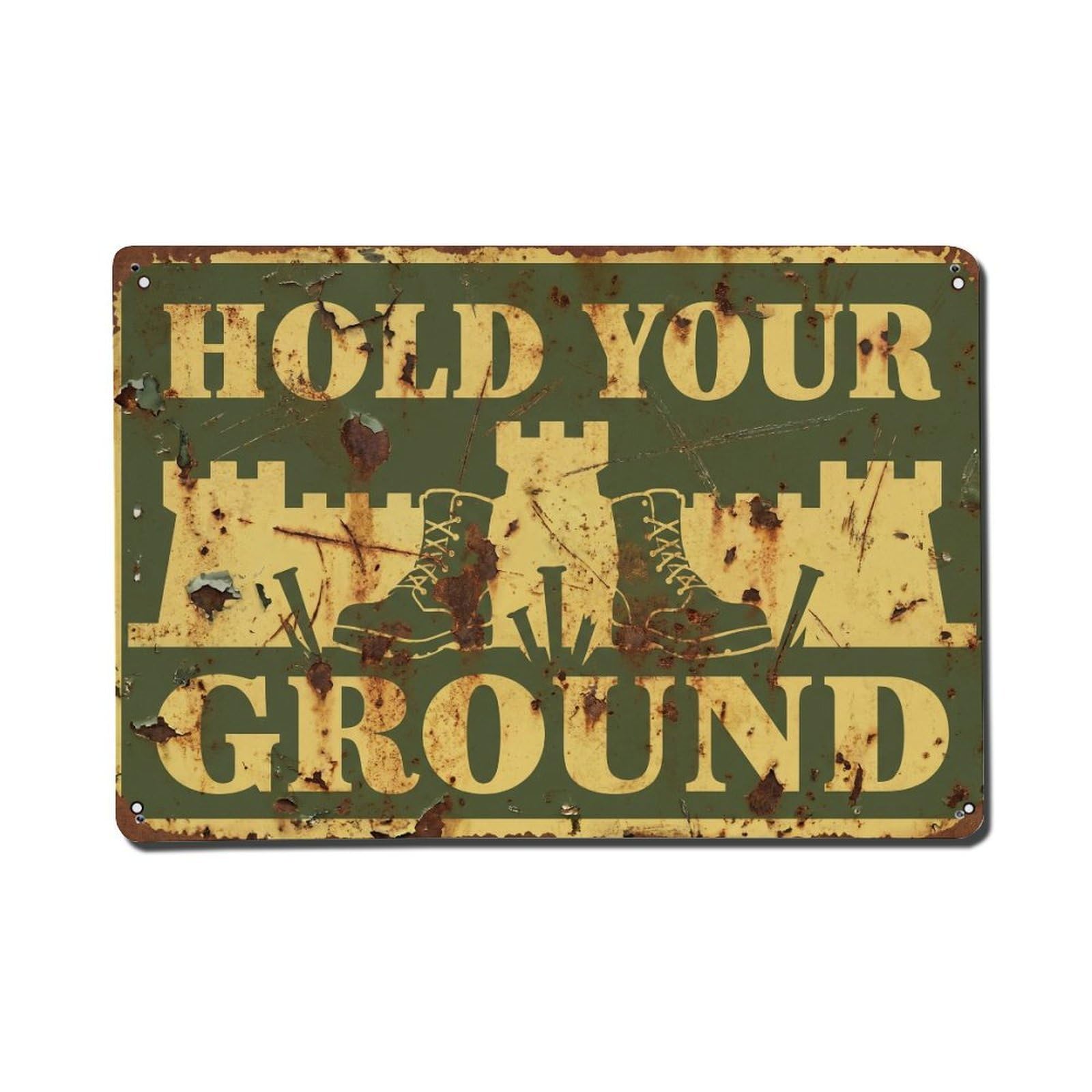 Hold Your Ground Strength Retro Motivational Slogans Vintage Metal Tin Sign Wall Decor for Cafe, Club, Garden Metal Poster 8x12Inch