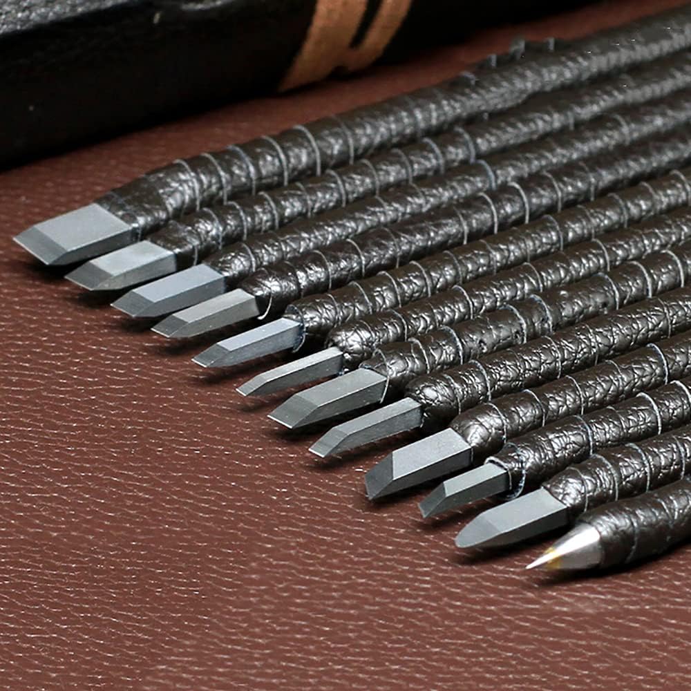 Jieotwice 12Pcs Tungsten Stone Carving Chisel Set Hand Knives Tools