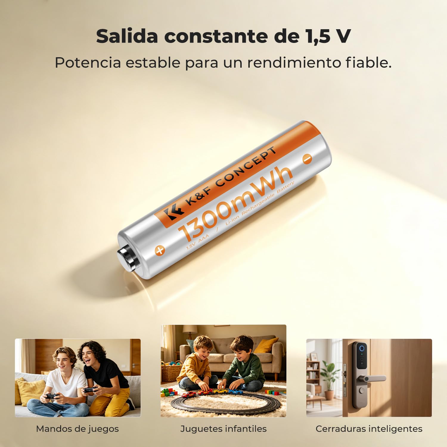 K&F CONCEPT Pilas AAA Litio Recargables 1300mWh 1,5V 12 Uds Cargador Type-C