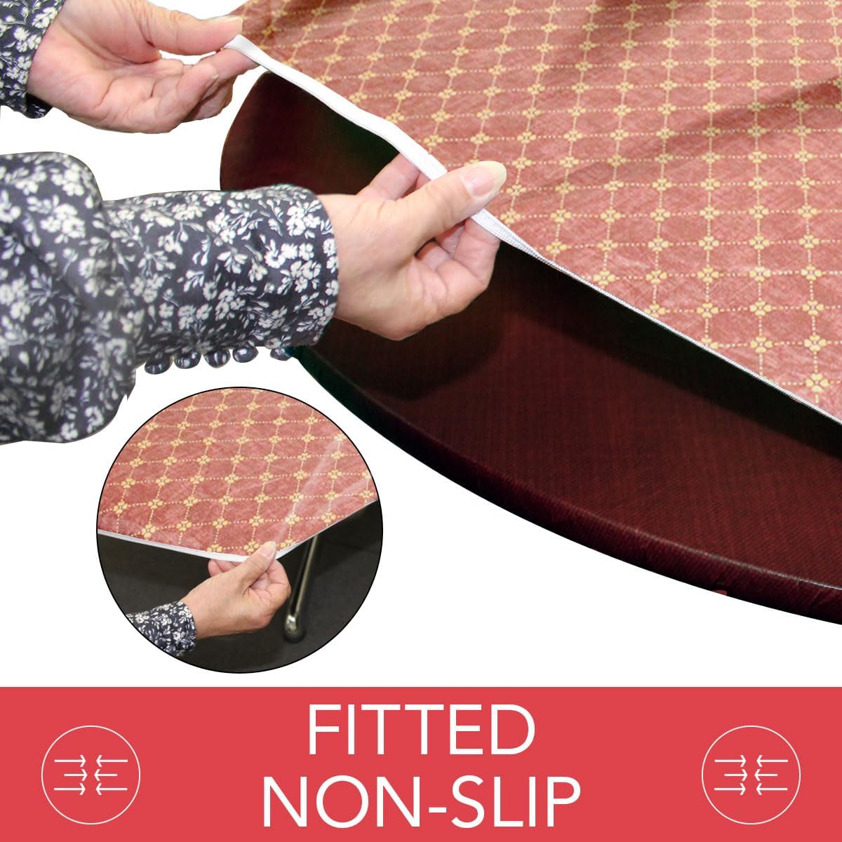 Covers For The Home Deluxe Elastic Edged Flannel Backed Vinyl Fitted Table Cover - Fashion Diamond (Rust) - Extra Large Round Oblong Oval - Fits Tables up to 57" - 65"