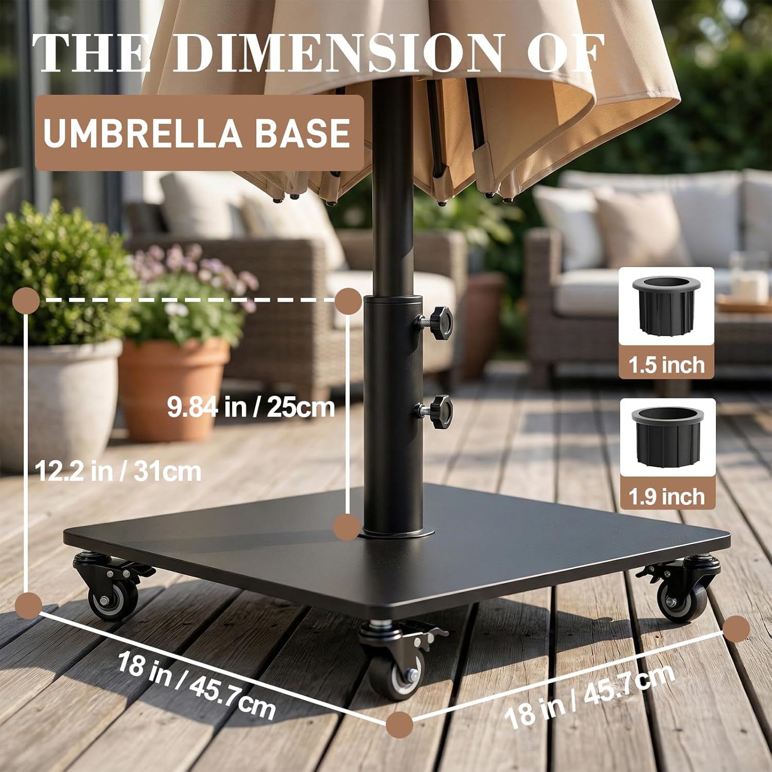 T&Jero 40 lb Heavy Duty Square Steel Plate Patio Market Table Umbrella Base Stand Weight with Wheels for Outdoor, Black