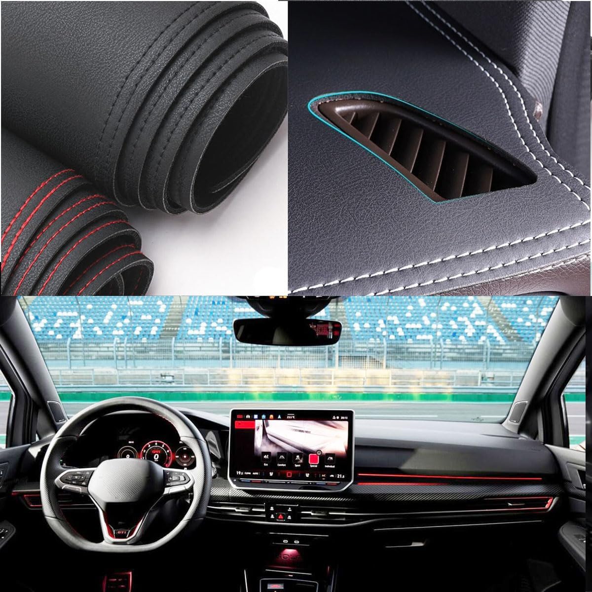 Black Leather Style Car Dash Mat Dashboard Cover Dash Panel Interior Console Pad Compatible for Volkswagen Golf GTI 2024-2027