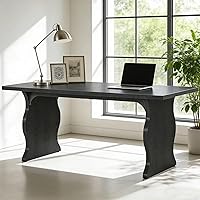 Tribesigns 63 Inch Large Computer Desk for Home Office - Spacious Executive Gaming Study Workstation with Sturdy Wave Legs, Black